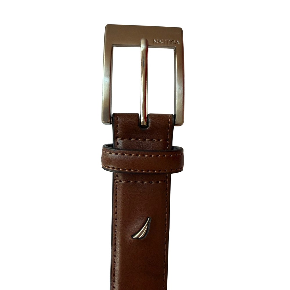Nautica Mens Brown Coated Leather Belt Silver Buckle Size 36‎ EEG 36/90